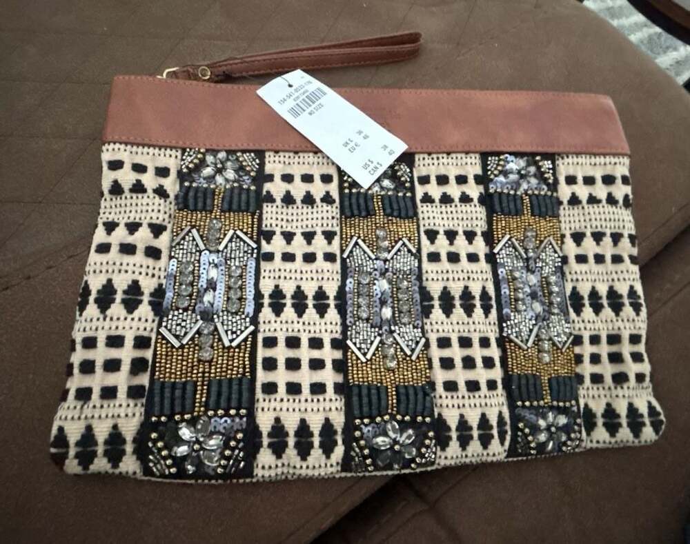 Abercrombie & Fitch Beaded and Embroidered Tribal Pattern Wristlet Clutch